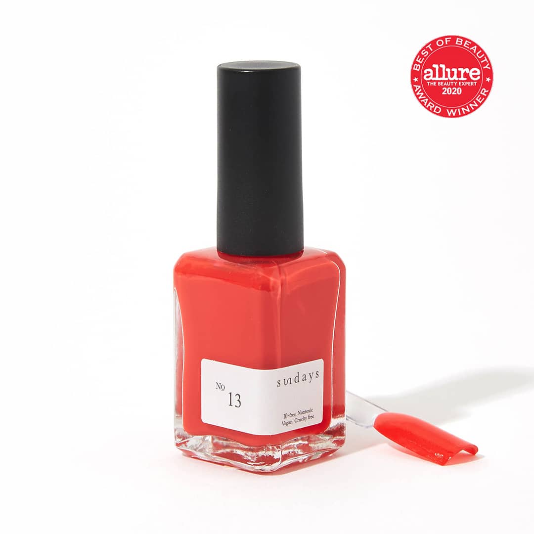 Non-toxic nail polish in bright red