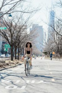 Woman riding bike in New York City