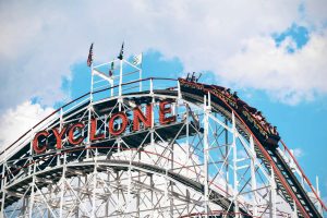 The "cyclone" roller coaster at Coney Island, NYC