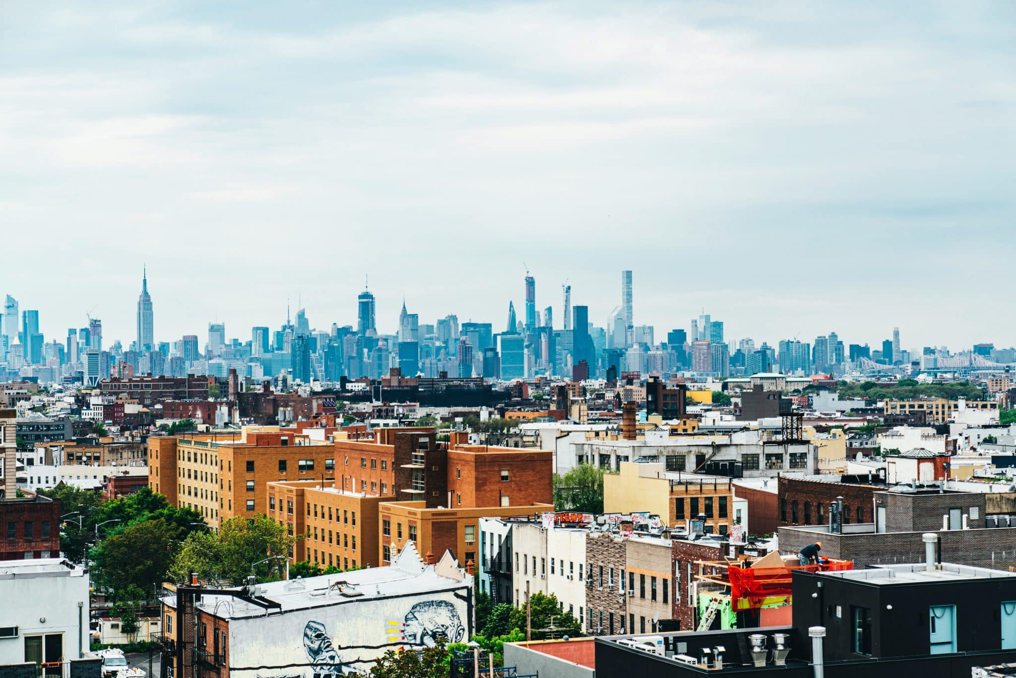 View of Brooklyn with Manhattan skyline in the background